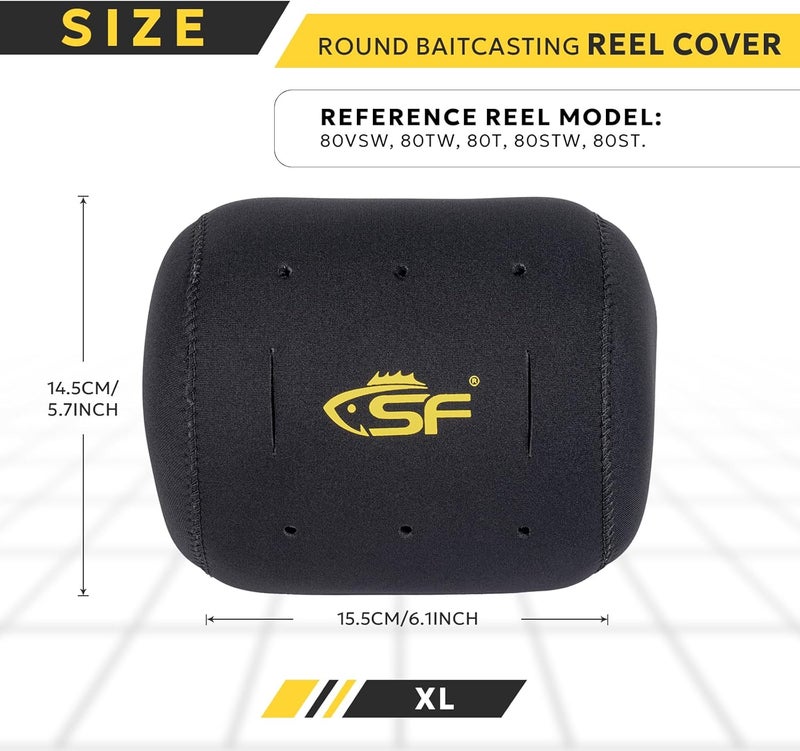 sf. Neoprene Conventional Reel Covers Round Reel Case Protective Cover Shield Pouch, XXS/XS/S/M/L/XL/XXL Size, Black - Image 2